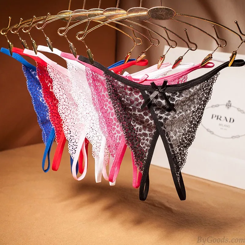 Sexy Crotchless Bowknot Hollow Lace G-String Thong Pants Underpants T-Back Women's Lingerie Underwear Briefs